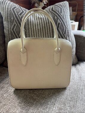Minimal Cream Leather Top-Handle Satchel